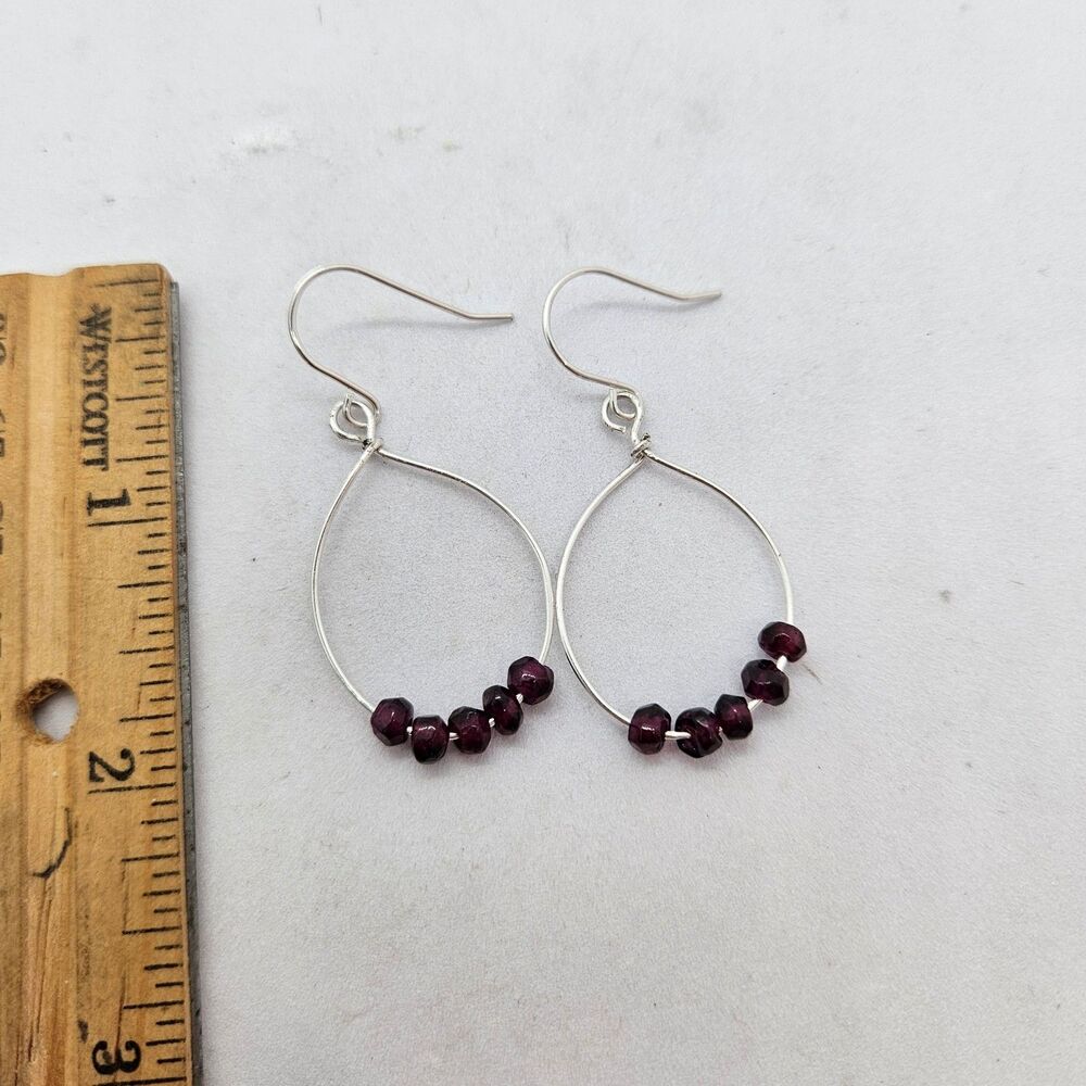 Sterling Silver and Garnet Chip Dangle Earrings 925
